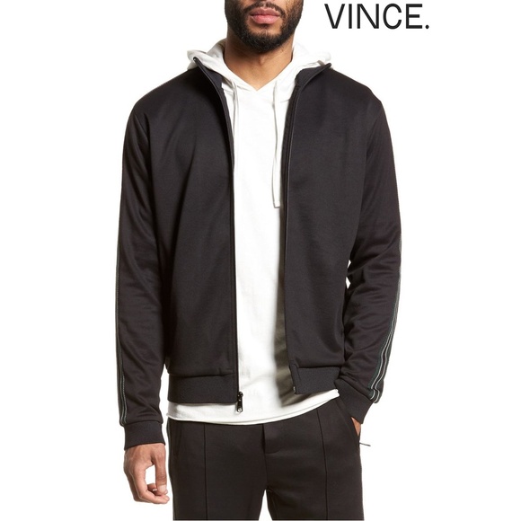 VINCE MEN NWT JERSEY WOVEN ZIP FRONT BLACK TRACK JACKET. SIZE XL